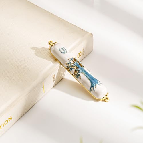 Decorative Metal Mezuzah Case with Scroll for Doorway - Hand-Painted