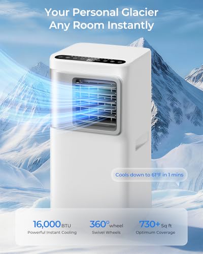 16000 BTU Portable Air Conditioner 5-in-1 Smart AC Unit for Large Rooms