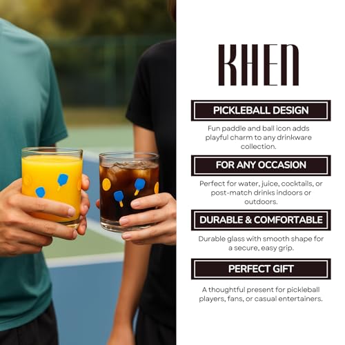 Pickleball Icon Stemless Glass Tumblers - 14.8oz Set of 2 Cocktail Glasses