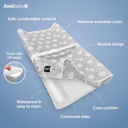 Contoured Changing Pad with Washable Cover and Safety Strap Gray