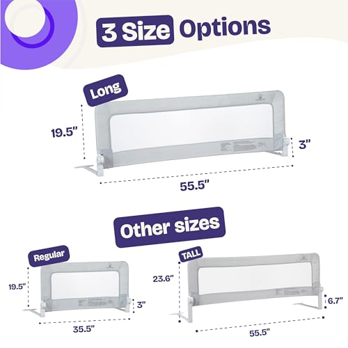 Extra-Long Toddler Bed Rail Swing-Down Guard for Twin Full Queen King