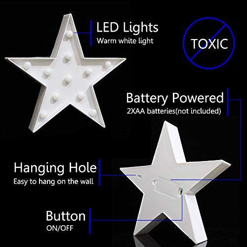 LED Star Marquee Sign Night Light, Battery Operated Desk or Wall Decor