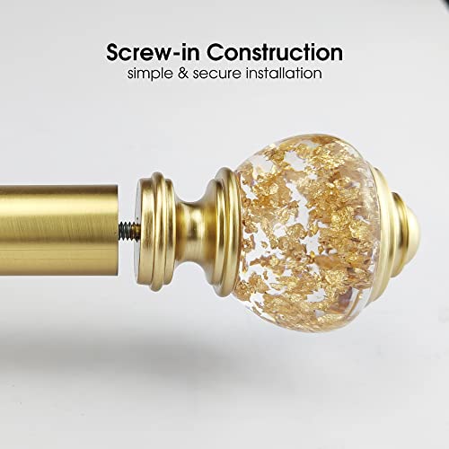 Decorative Gold and Clear Round Curtain Rod Finials, Set of 2