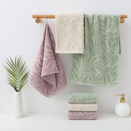 Decorative Leaf Pattern Hand Towels - 100% Cotton, Soft & Absorbent (Set of 2)
