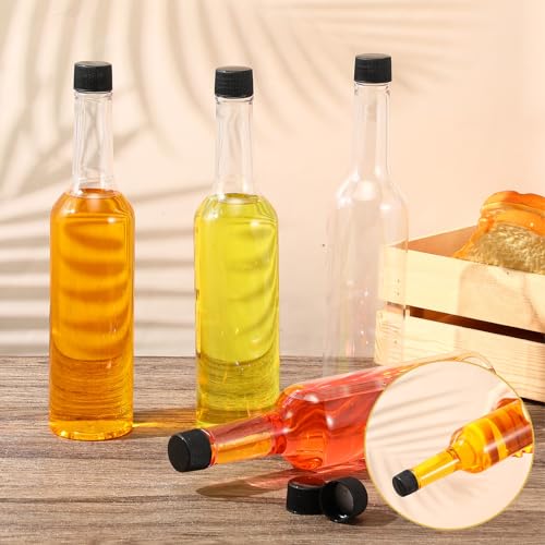 Tioncy 20 Pcs 15 oz Plastic Long Neck Coquito Bottles with Screw Caps - Clear