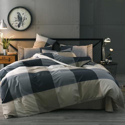 Geometric Checkered Plaid Comforter Set - Soft All-Season Full Bedding