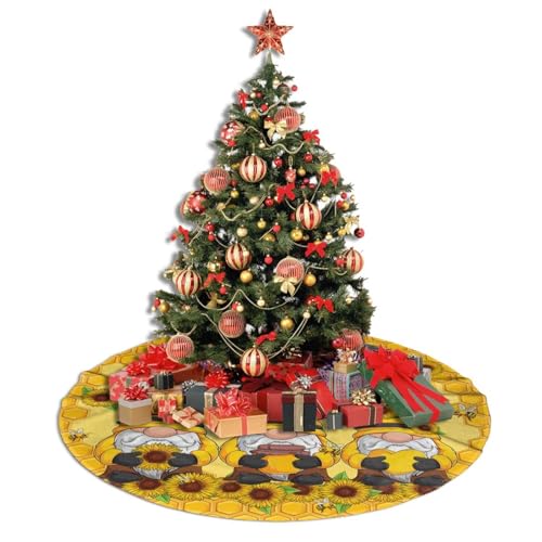 Sunflower Gnomes Christmas Tree Skirt 36 Inch - Farmhouse Holiday Mat