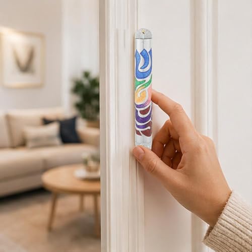 Hand Painted Enamel Mezuzah 6-inch with Hebrew Shin for Door Wall Decor