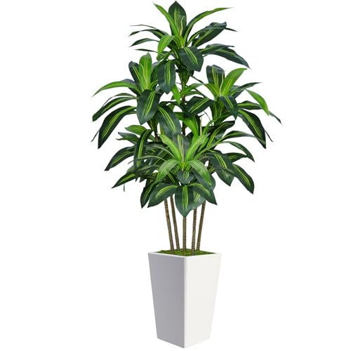 6FT Artificial Dracaena Tree in White Planter - Realistic Indoor Plant