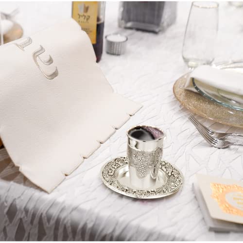 Silver Plated Kiddush Cup and Saucer Set, 5oz Decorative Wine Goblet
