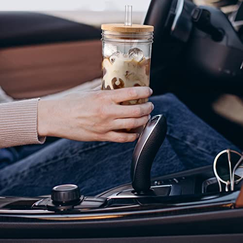 24 oz Glass Mason Jar Cups with Lids and Straws - 4 Pack Iced Coffee Set