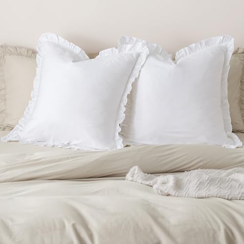 Washed Cotton Euro Sham Set with Ruffle, 26x26 Inch, 2-Pack White