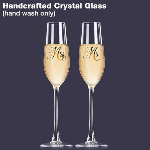 Mr. & Mrs. Champagne Flute Set - Crystal Wedding Toasting Glasses
