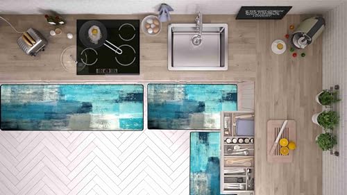 3-Piece Abstract Kitchen Mat Set, Washable Non-Slip Floor Rugs