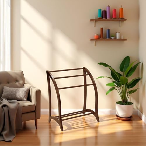 3-Rod Solid Wood Quilt Rack - Antique Walnut Blanket Display Stand