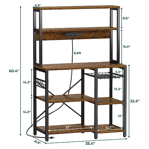 35.4" Kitchen Baker's Rack with Power Outlet, Coffee Bar & Storage