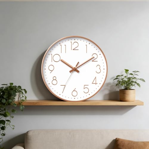Silent Rose Gold Wall Clock 8 Inch - Non-Ticking Battery Operated