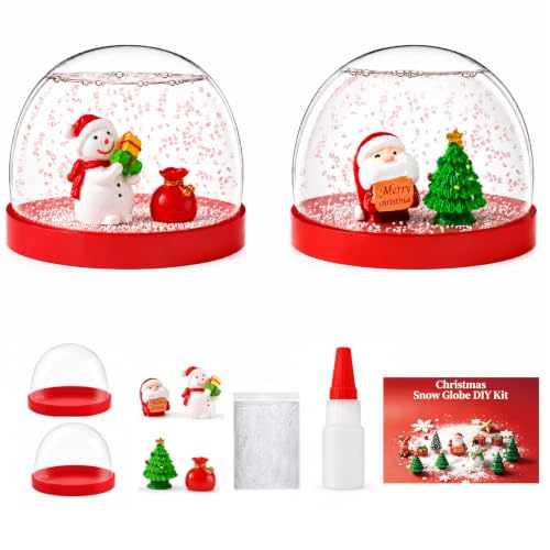 Zplontya Christmas Snow Globe Craft Kit for 2 Globe Halves–DIY Snow Globes with Santa, Snowman, Tree & Gifts (Christmas 2pcs)