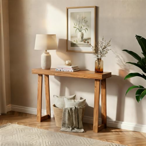 Solid Wood Classic Console Table, 36 Inch Narrow Entryway Table - Pecan