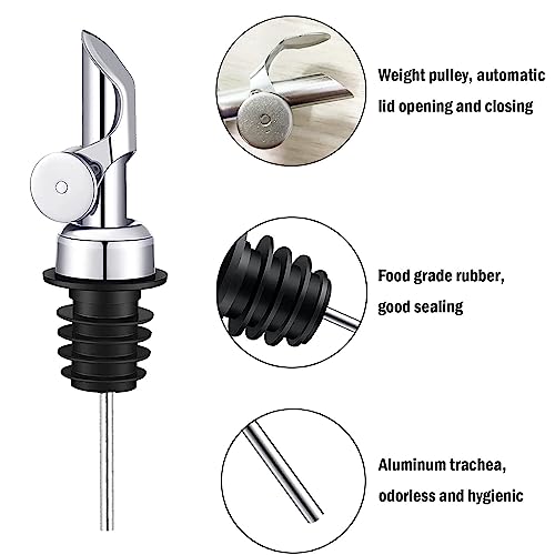 VIGOR PATH Silver Weighted Stainless Steel Liquor Bottle Pourers Pack of 4 - Precise, Leak-Proof Spouts