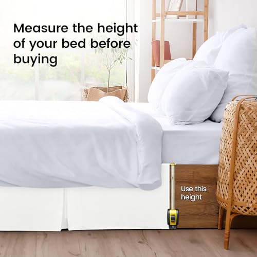 Queen Bed Skirt with 16-Inch Drop - Pleated White Microfiber Dust Ruffle