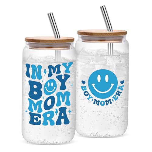 Boy Mom Gifts - In My Boy Mom Era Glass Tumbler with Straw - New Mom & Expecting Gift