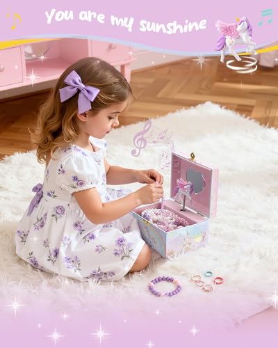 Unicorn Musical Jewelry Box for Girls with Spinning Doll and Jewelry