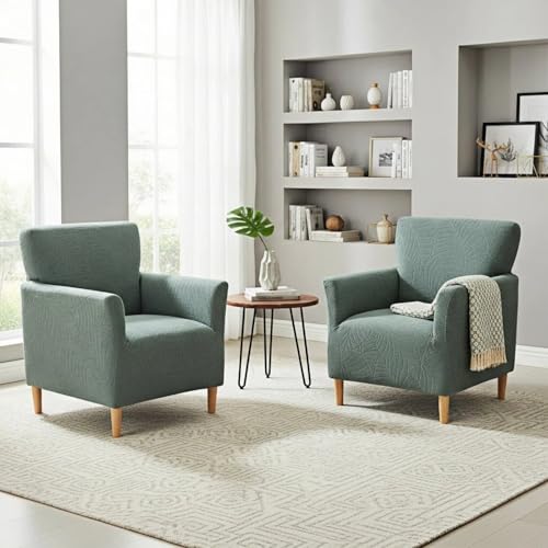 Stretch Jacquard Armchair Slipcover - Soft & Pets Friendly, Green