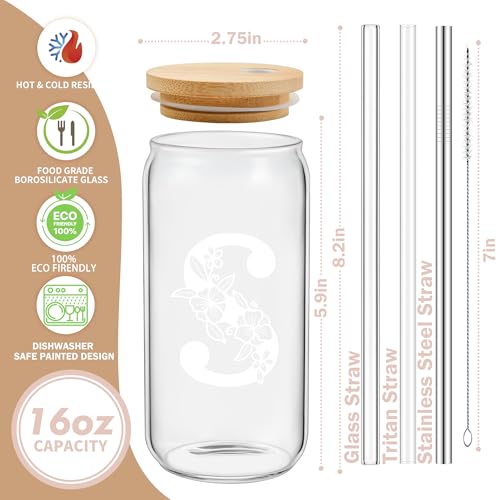 Personalized Monogrammed Iced Coffee Glass with Bamboo Lid and Straws