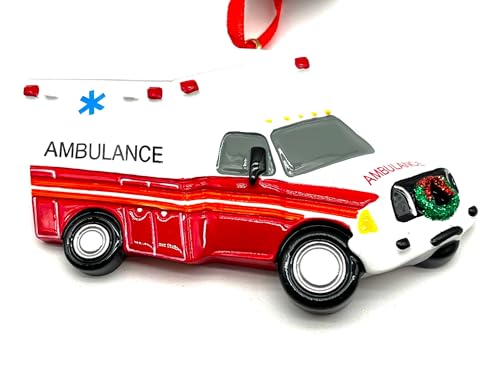 4-Inch Ambulance Christmas Ornament - Red & White Holiday Decor
