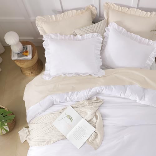 3-Piece White Ruffle Comforter Set, Soft All-Season Farmhouse Bedding