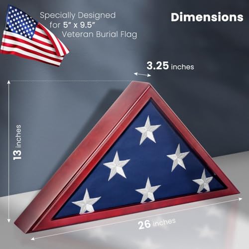 Solid Wood Memorial Flag Display Case for 5x9.5 Foot Burial Flag - Mahogany
