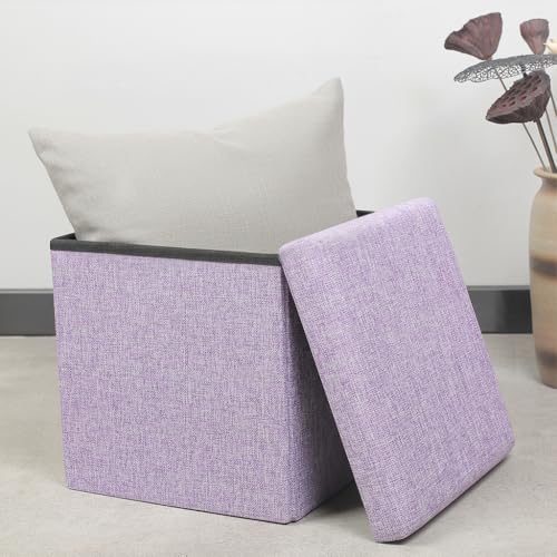 Foldable Linen Storage Ottoman Cube 11.8-Inch Square Footrest Stool