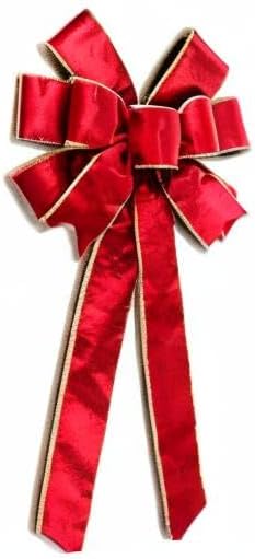 Red Velvet Christmas Bows - Gold Wired Decorative Bows for Wreaths, Trees & Outdoor Decor | Gift Box Included