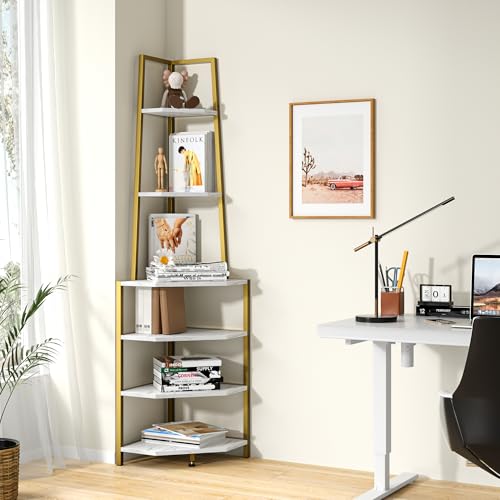 6-Tier Industrial Corner Shelf, 69-Inch Tall Metal Bookshelf & Plant Stand