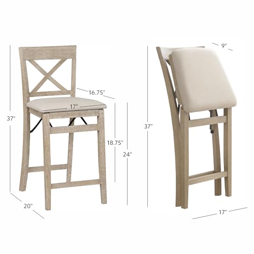 Linon Triena Greywash Wooden Counter Stool with Upholstered Seat, 24 Inch, Fully Assembled, Classic Grey