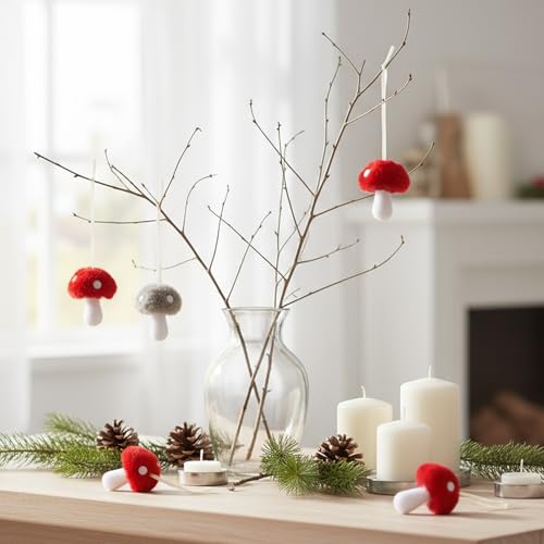 XMIAOX Grey Mini Mushroom Decor 2-Pack Fuzzy Plush Hanging Ornaments for Home, Car & Christmas