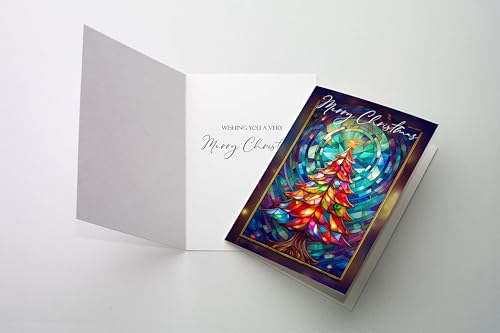 JBH Creations Stained Glass Tree Christmas Cards – Pack of 24 with Envelopes