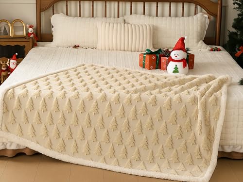 Remagr 3D Christmas Tree Sherpa Throw Blanket 50x60 Beige (Beige/Xmas Tree)