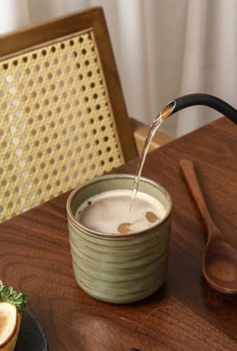FIBOS Green Japanese Retro Ceramic Teacups – Coffee & Water Cups for Home & Restaurant