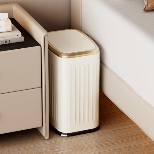 Small Bathroom Trash Can with Pop-Up Lid, 2.1 Gallon Stainless Steel Wastebasket