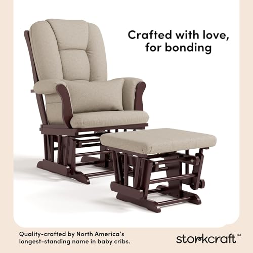 Nursery Glider and Ottoman Set with Lumbar Pillow, Solid Wood, Espresso