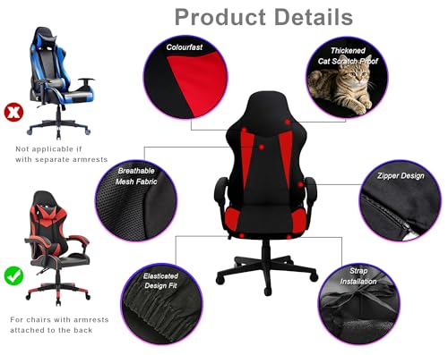 Gaming Chair Cover - Stretchable Breathable Mesh, Scratch Proof, Black-Red