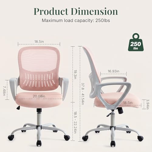 Ergonomic Mesh Office Chair with Lumbar Support and Adjustable Height - Pink