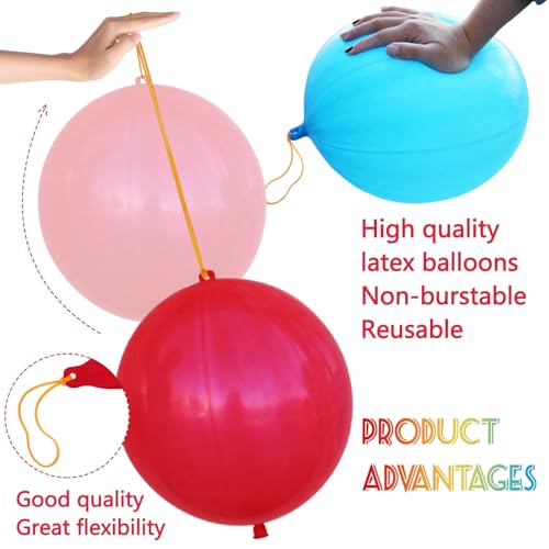 LEEZZIZZ 30Pcs Thickened Neon Punch Balloons with Rubber Band Handles