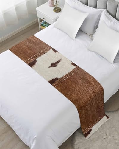 Cow Print Bed Runner Scarf for King Size Beds - Western Decor Throw