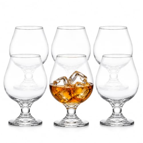 Set of 6 11-Oz Brandy & Whiskey Glasses - Durable Tasting Glassware for Spirits & Cocktails
