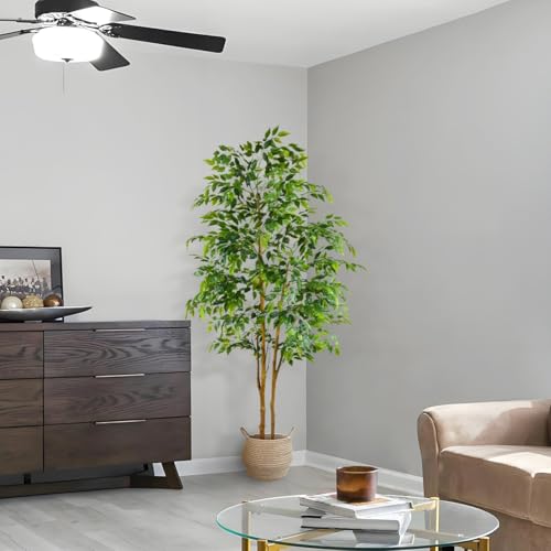 7ft Artificial Ficus Tree with Woven Basket - Realistic Faux Plant