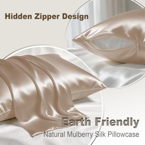 LYSHIN Silk Pillowcase 2 Pack Standard Size with Zipper Champagne