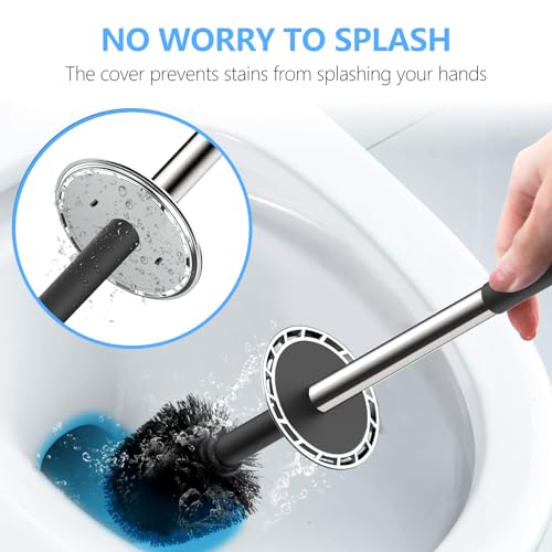 Compact Toilet Bowl Brush and Holder Set with Stainless Steel Handle